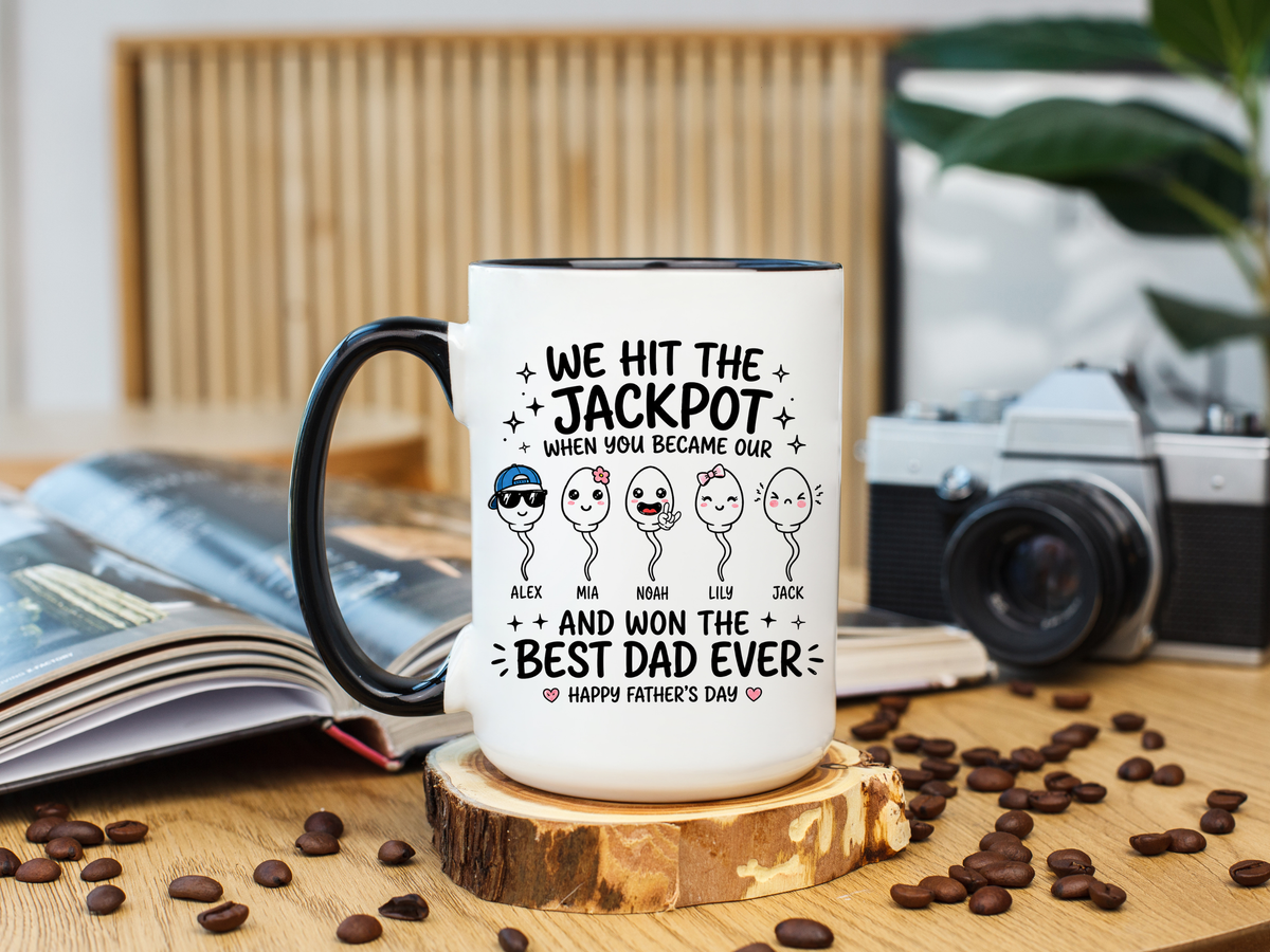 Personalized Best Dad Ever Mug, Custom Father's Day Coffee Mug with Kids Names, Funny Jackpot Dad Gift, Unique Family Keepsake Cup