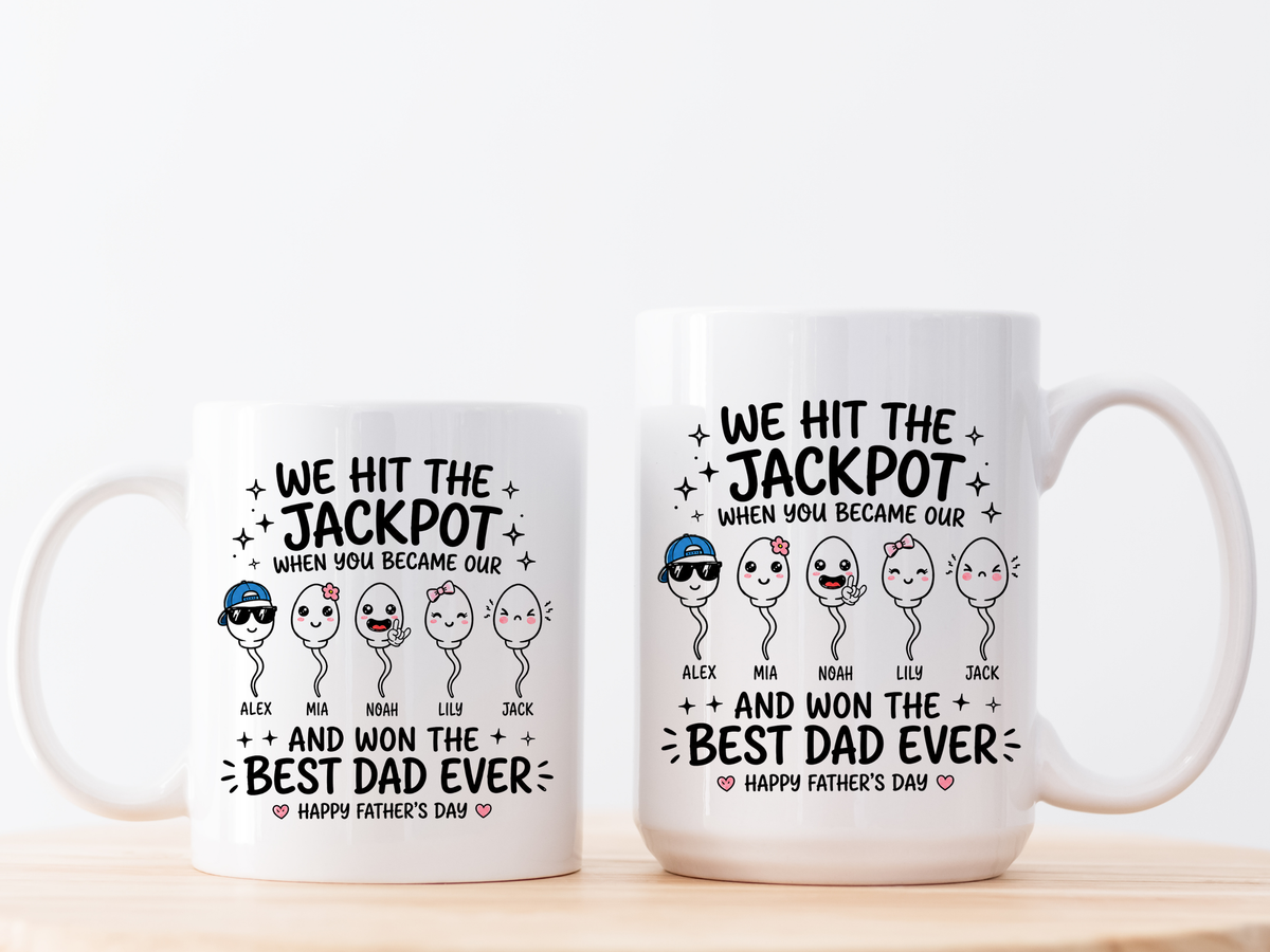 Personalized Best Dad Ever Mug, Custom Father's Day Coffee Mug with Kids Names, Funny Jackpot Dad Gift, Unique Family Keepsake Cup