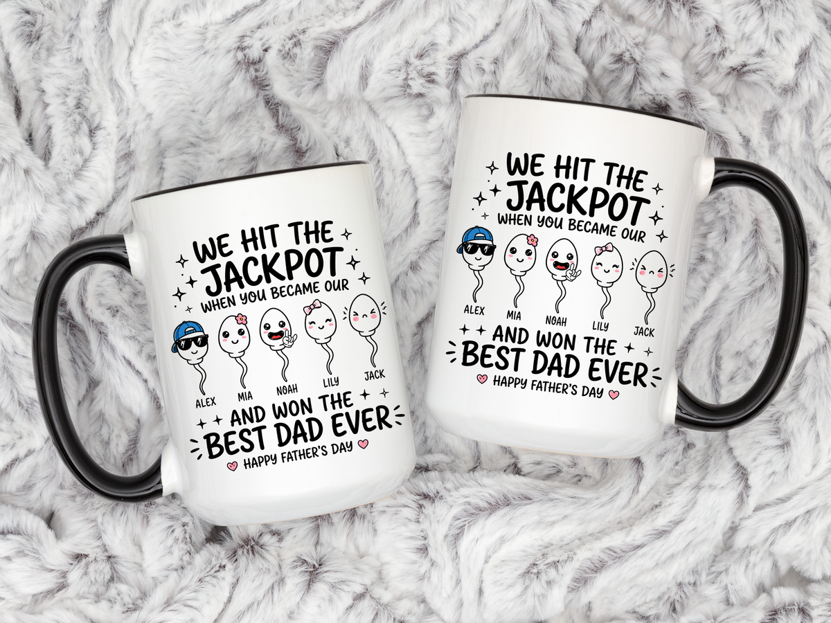 Personalized Best Dad Ever Mug, Custom Father's Day Coffee Mug with Kids Names, Funny Jackpot Dad Gift, Unique Family Keepsake Cup