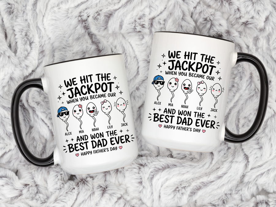 Personalized Best Dad Ever Mug, Custom Father's Day Coffee Mug with Kids Names, Funny Jackpot Dad Gift, Unique Family Keepsake Cup
