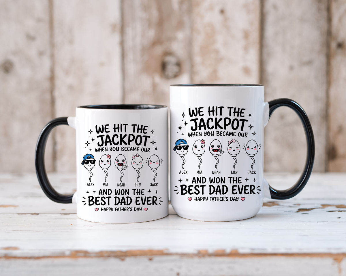 Personalized Best Dad Ever Mug, Custom Father's Day Coffee Mug with Kids Names, Funny Jackpot Dad Gift, Unique Family Keepsake Cup