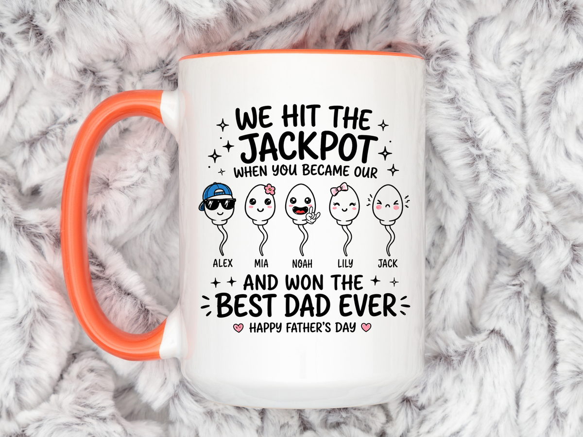 Personalized Best Dad Ever Mug, Custom Father's Day Coffee Mug with Kids Names, Funny Jackpot Dad Gift, Unique Family Keepsake Cup