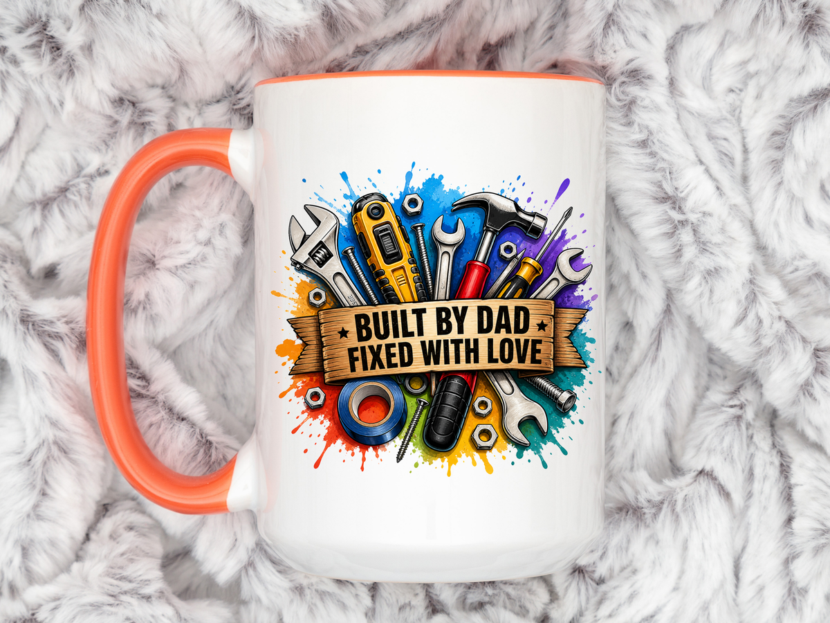 Built by Dad Fixed with Love Mug, Handyman Dad Coffee Mug, Father's Day Gift for Carpenter Mechanic DIY Dad, Workshop Mug