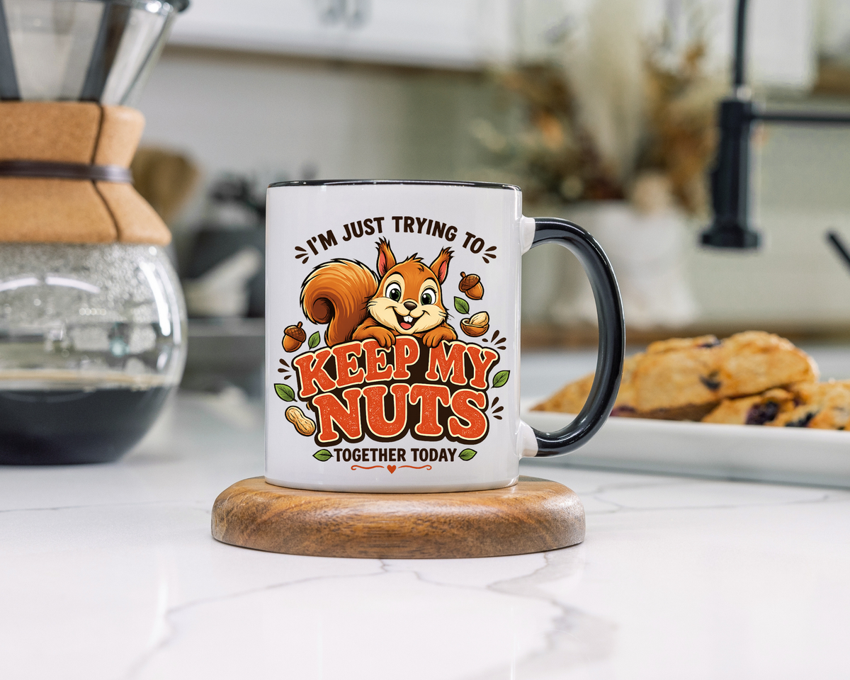 Funny Squirrel Coffee Mug, Keep My Nuts Together Today Mug, Cute Squirrel Humor Gift, Office Coffee Cup, Stress Relief Mug for Coworkers