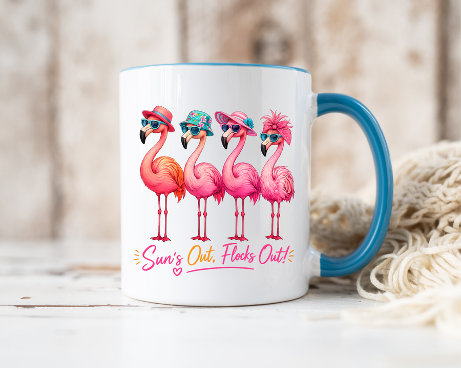 Funny Flamingo Coffee Mug, Sun's Out Flocks Out Mug, Pink Flamingo Summer Cup, Beach Lover Gift, Tropical Vacation Coffee Mug