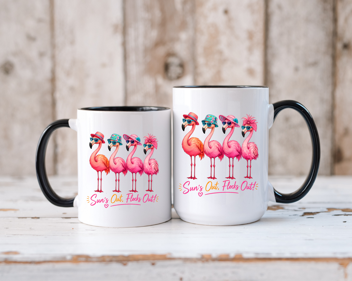 Funny Flamingo Coffee Mug, Sun's Out Flocks Out Mug, Pink Flamingo Summer Cup, Beach Lover Gift, Tropical Vacation Coffee Mug