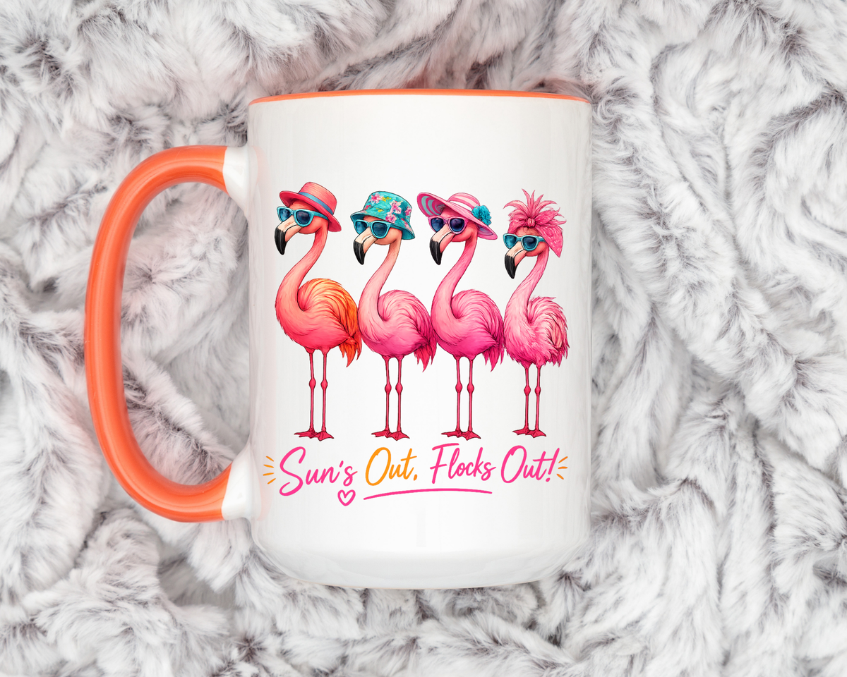 Funny Flamingo Coffee Mug, Sun's Out Flocks Out Mug, Pink Flamingo Summer Cup, Beach Lover Gift, Tropical Vacation Coffee Mug