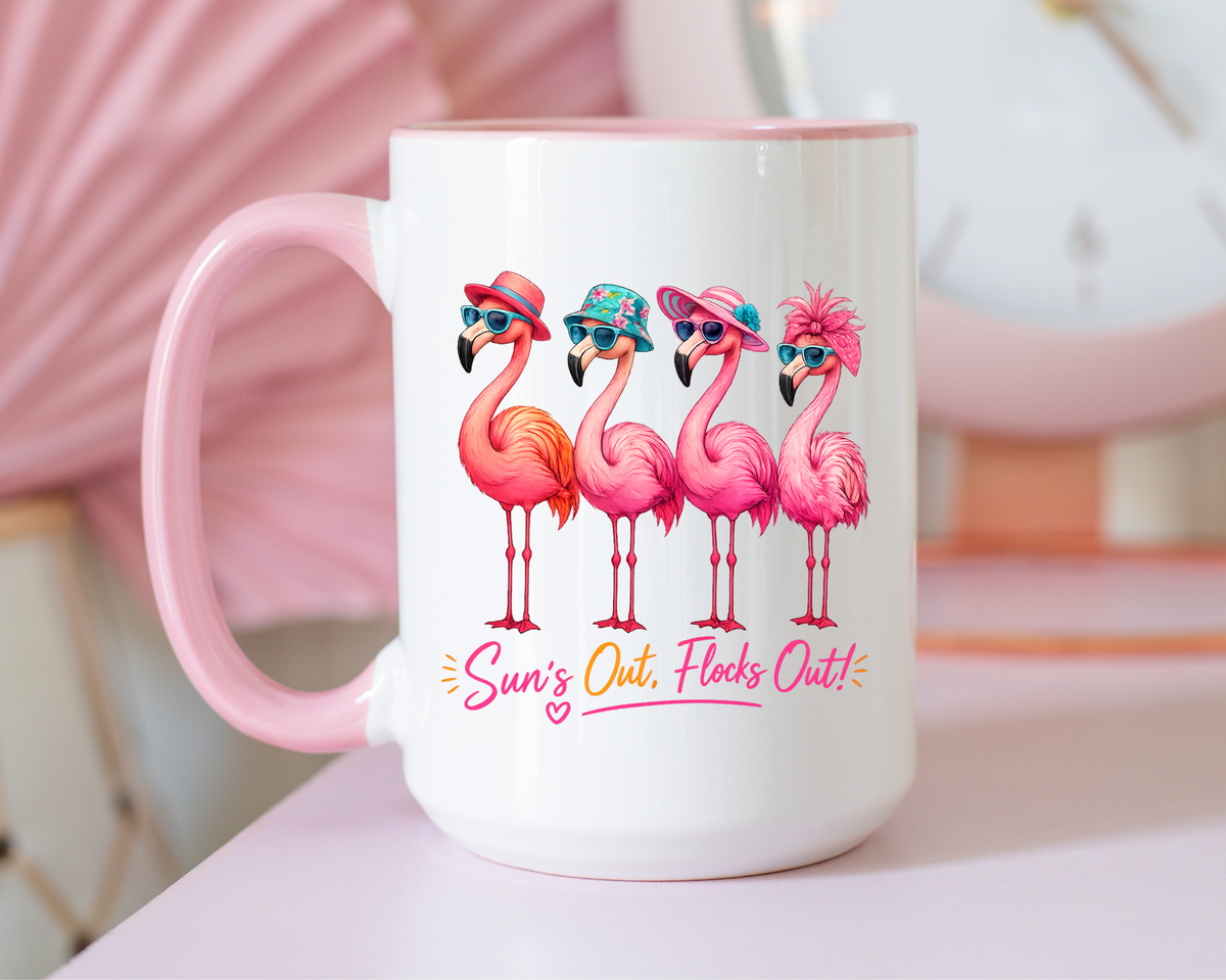 Funny Flamingo Coffee Mug, Sun's Out Flocks Out Mug, Pink Flamingo Summer Cup, Beach Lover Gift, Tropical Vacation Coffee Mug