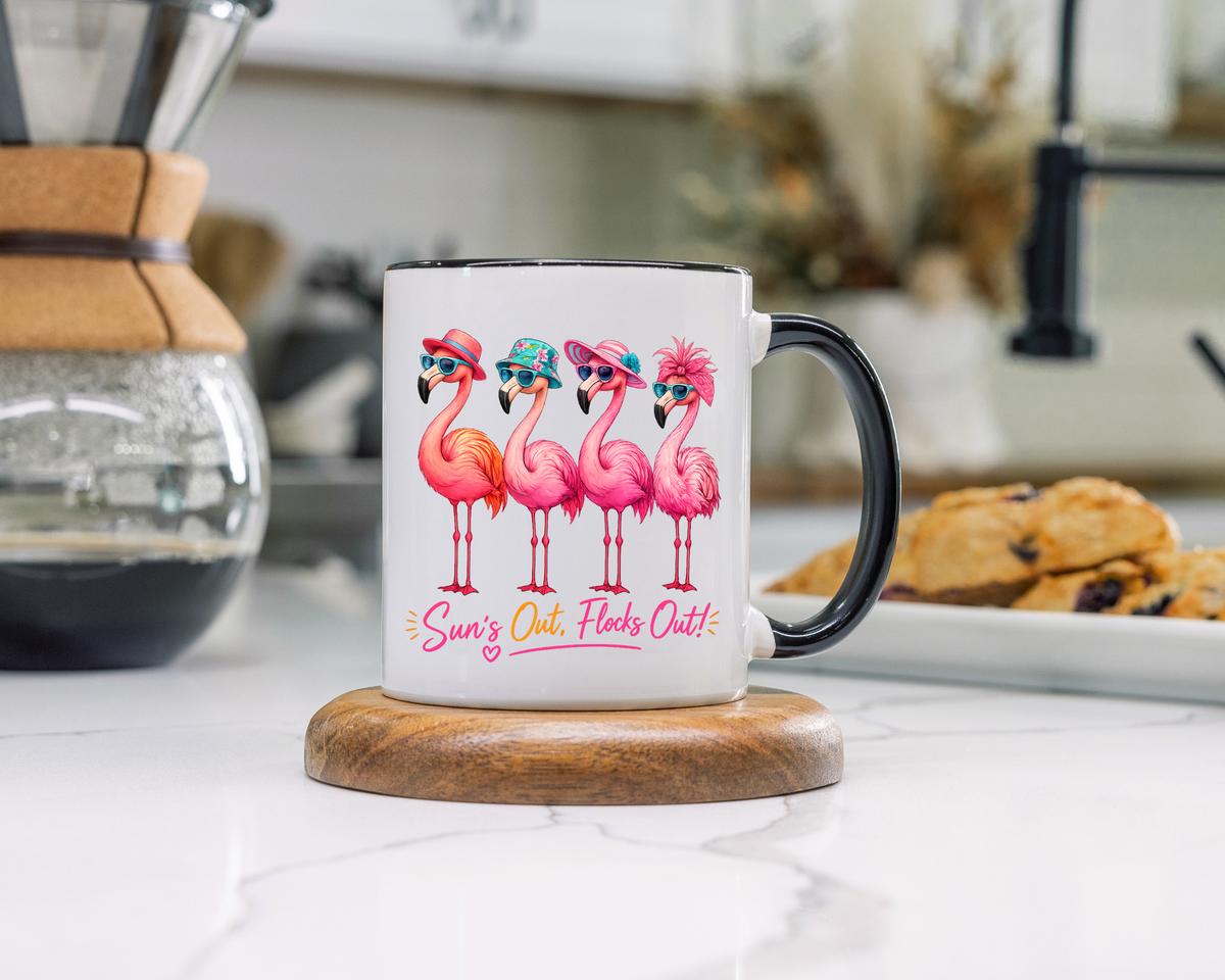 Funny Flamingo Coffee Mug, Sun's Out Flocks Out Mug, Pink Flamingo Summer Cup, Beach Lover Gift, Tropical Vacation Coffee Mug
