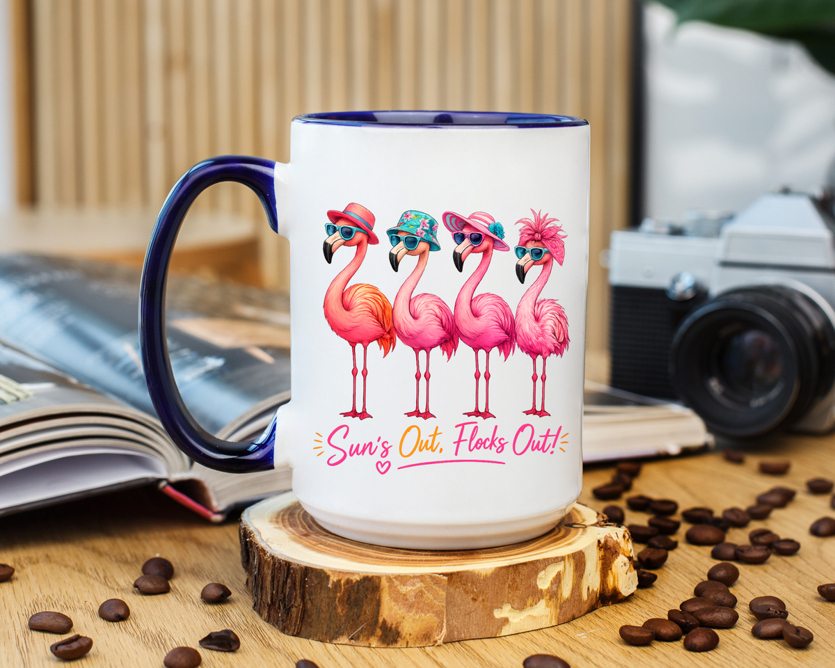 Funny Flamingo Coffee Mug, Sun's Out Flocks Out Mug, Pink Flamingo Summer Cup, Beach Lover Gift, Tropical Vacation Coffee Mug