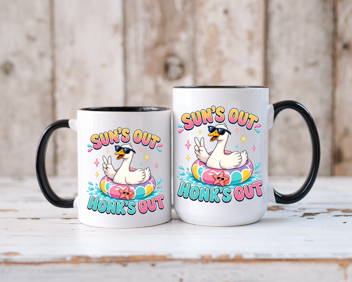 Funny Goose Summer Coffee Mug, Sun's Out Honk's Out Mug, Cute Goose Pool Float Cup, Beach Vacation Gift, Summer Lover Mug