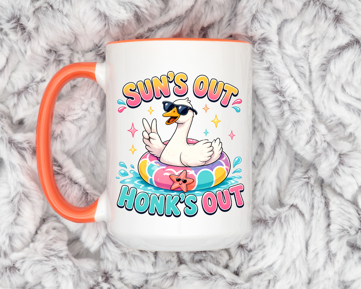 Funny Goose Summer Coffee Mug, Sun's Out Honk's Out Mug, Cute Goose Pool Float Cup, Beach Vacation Gift, Summer Lover Mug