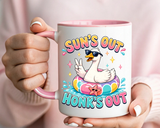 Funny Goose Summer Coffee Mug, Sun's Out Honk's Out Mug, Cute Goose Pool Float Cup, Beach Vacation Gift, Summer Lover Mug