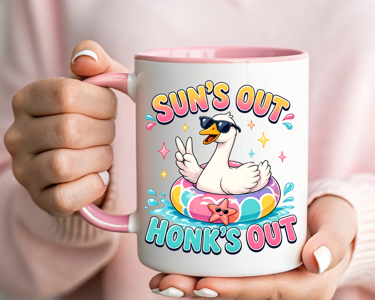 Funny Goose Summer Coffee Mug, Sun's Out Honk's Out Mug, Cute Goose Pool Float Cup, Beach Vacation Gift, Summer Lover Mug