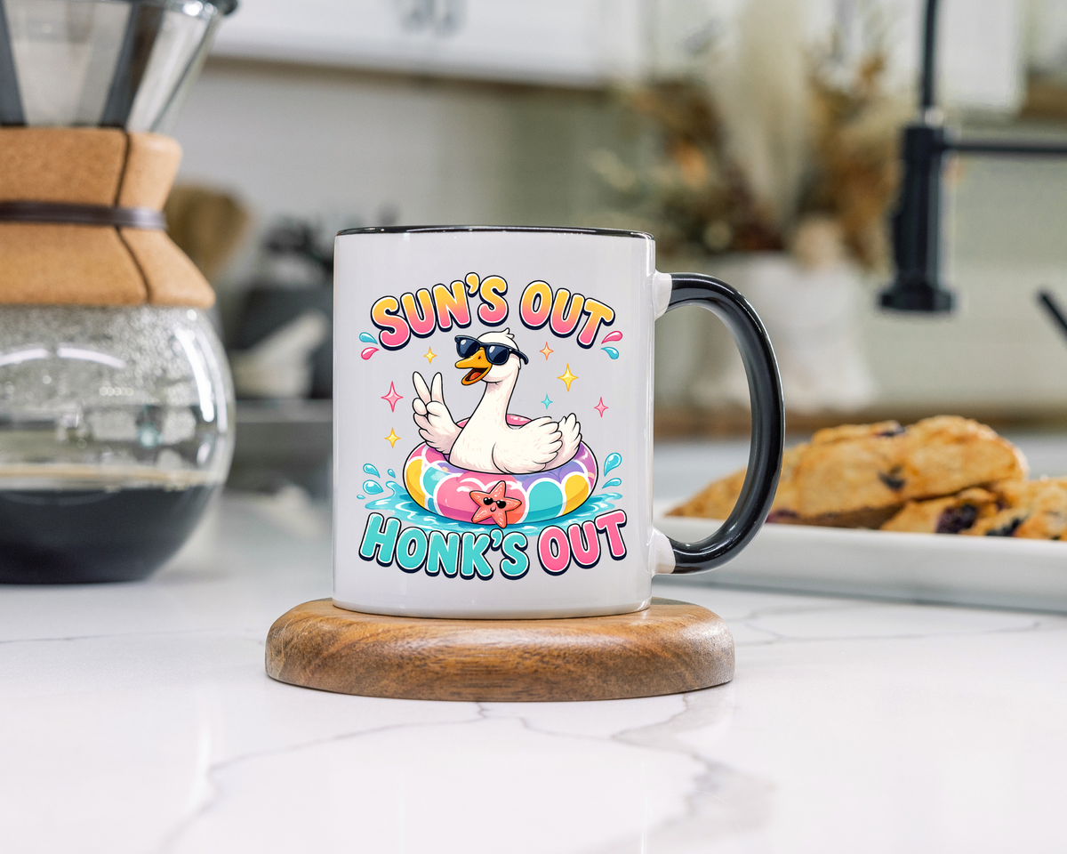 Funny Goose Summer Coffee Mug, Sun's Out Honk's Out Mug, Cute Goose Pool Float Cup, Beach Vacation Gift, Summer Lover Mug