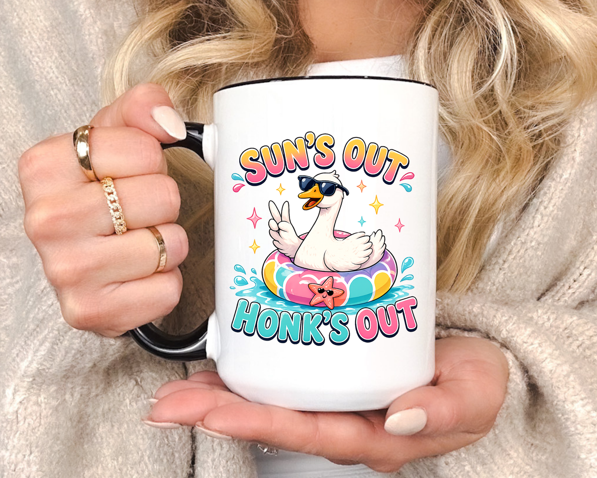 Funny Goose Summer Coffee Mug, Sun's Out Honk's Out Mug, Cute Goose Pool Float Cup, Beach Vacation Gift, Summer Lover Mug