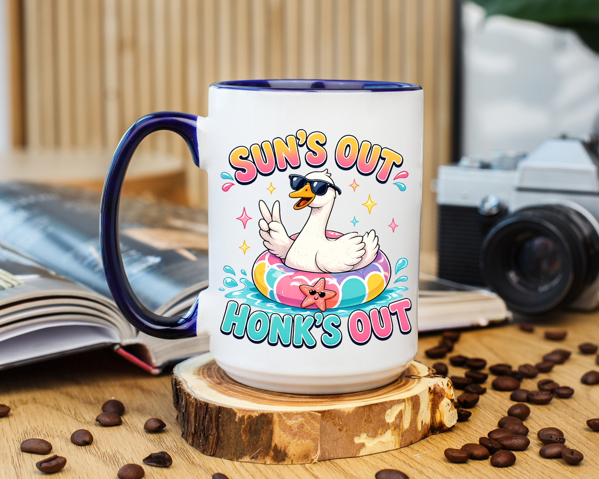 Funny Goose Summer Coffee Mug, Sun's Out Honk's Out Mug, Cute Goose Pool Float Cup, Beach Vacation Gift, Summer Lover Mug