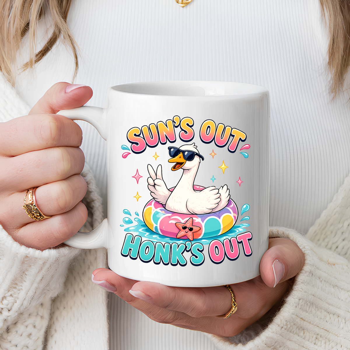 Funny Goose Summer Coffee Mug, Sun's Out Honk's Out Mug, Cute Goose Pool Float Cup, Beach Vacation Gift, Summer Lover Mug