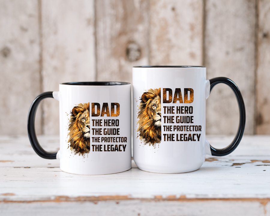 Dad Appreciation Coffee Mug, Dad The Hero The Guide The Protector Mug, Lion Dad Gift, Father's Day Coffee Cup, Gift for Dad