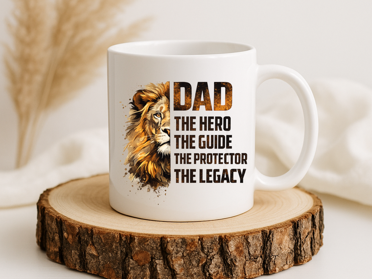 Dad Appreciation Coffee Mug, Dad The Hero The Guide The Protector Mug, Lion Dad Gift, Father's Day Coffee Cup, Gift for Dad