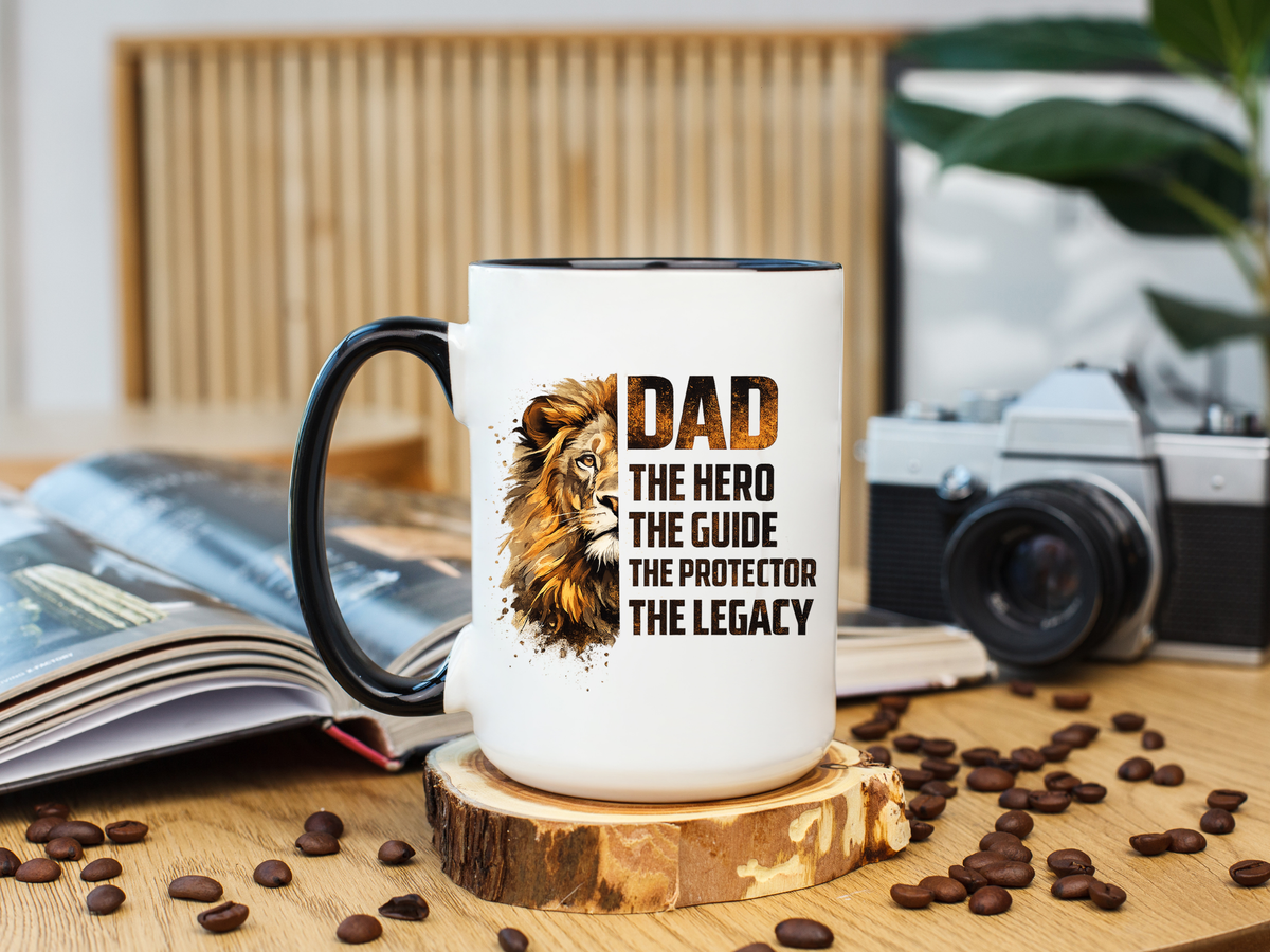 Dad Appreciation Coffee Mug, Dad The Hero The Guide The Protector Mug, Lion Dad Gift, Father's Day Coffee Cup, Gift for Dad