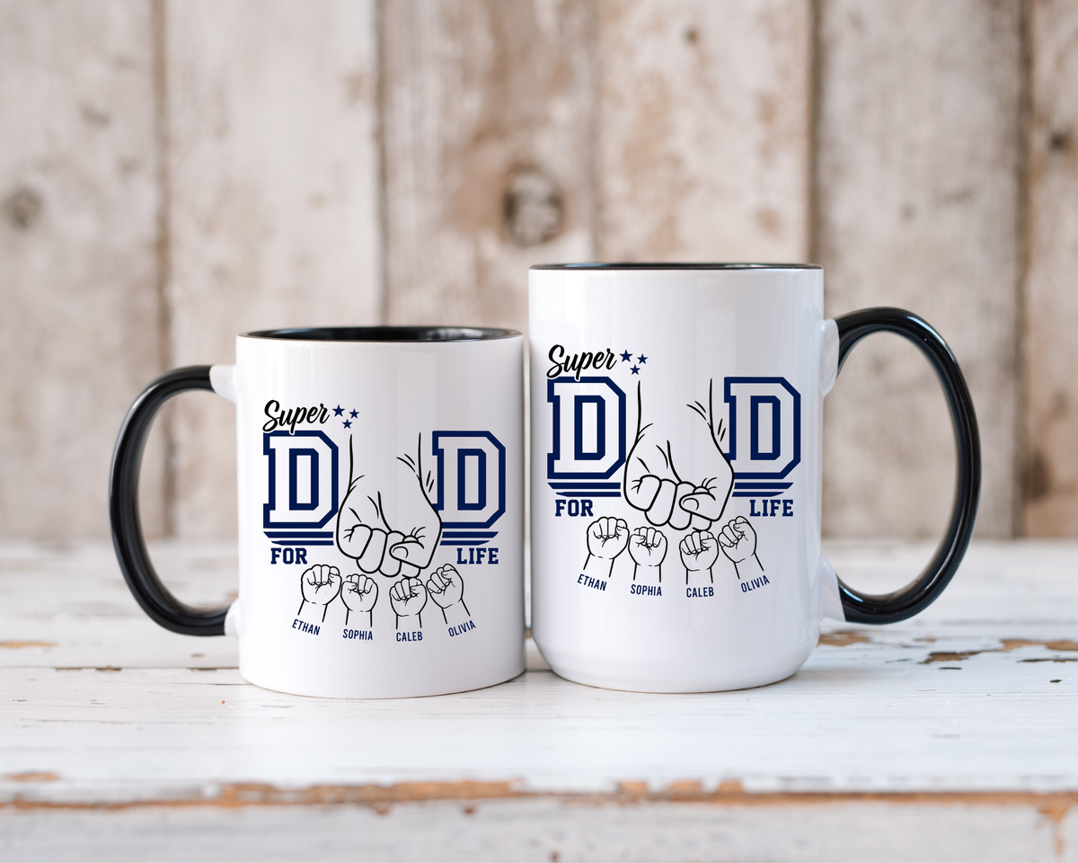 Personalized Super Dad Coffee Mug, Custom Dad Mug with Kids Names, Father's Day Gift for Dad, Dad for Life Coffee Cup, Gift from Children