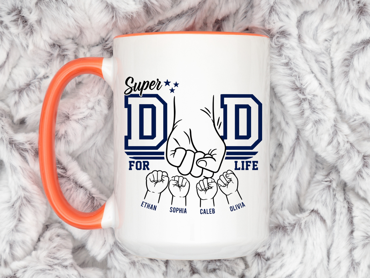 Personalized Super Dad Coffee Mug, Custom Dad Mug with Kids Names, Father's Day Gift for Dad, Dad for Life Coffee Cup, Gift from Children