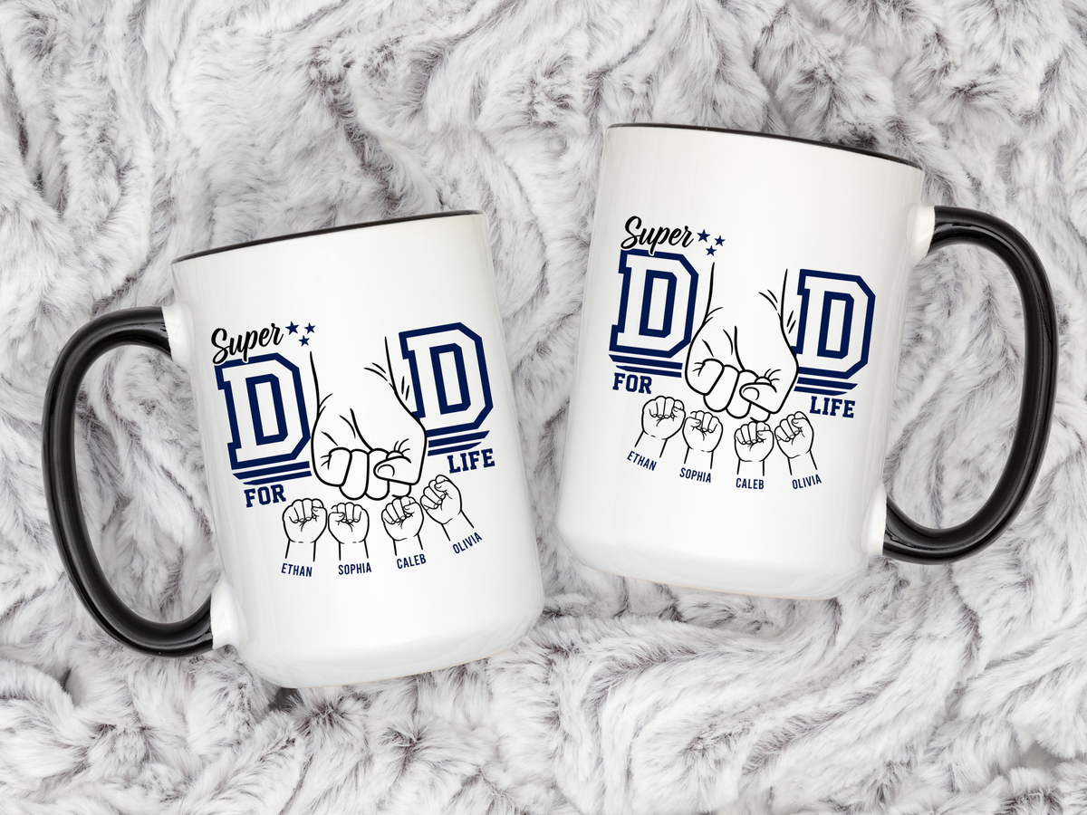 Personalized Super Dad Coffee Mug, Custom Dad Mug with Kids Names, Father's Day Gift for Dad, Dad for Life Coffee Cup, Gift from Children