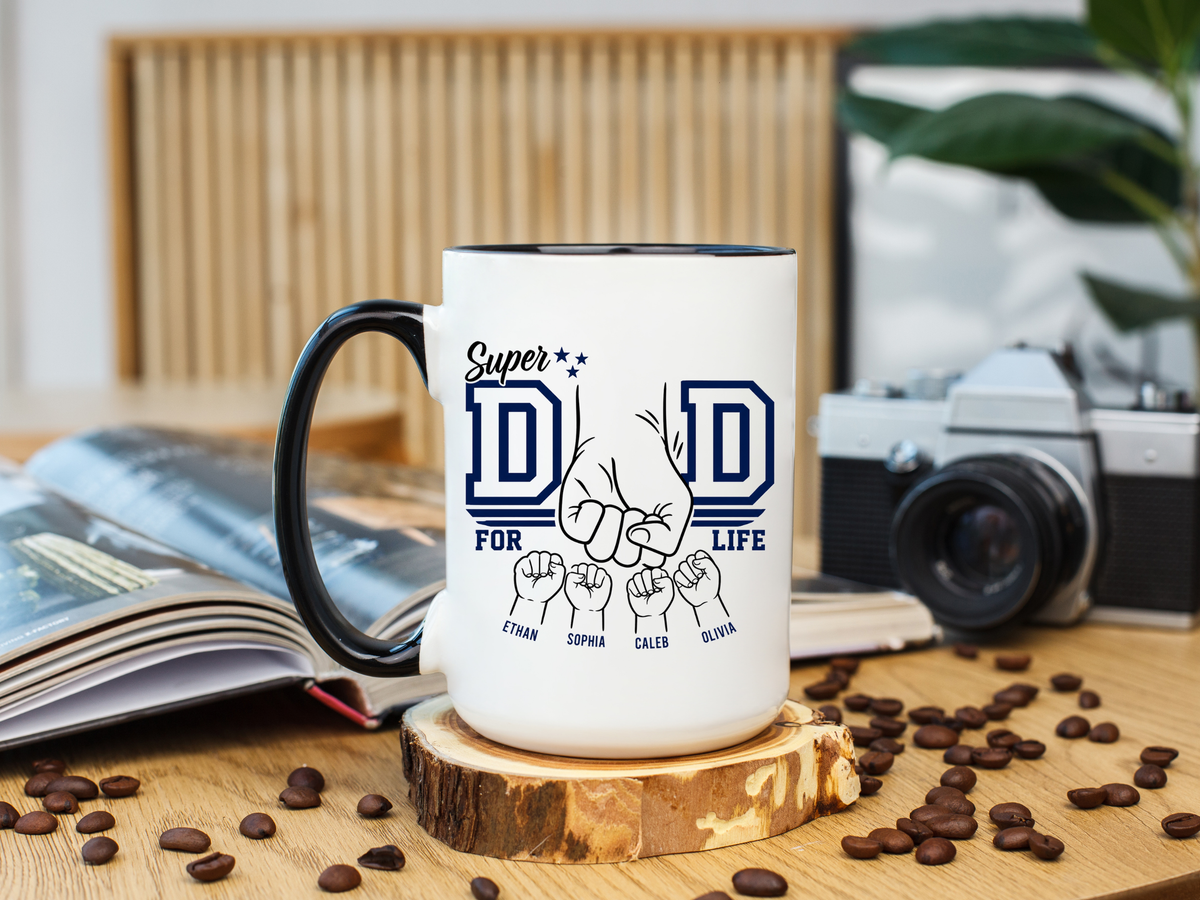 Personalized Super Dad Coffee Mug, Custom Dad Mug with Kids Names, Father's Day Gift for Dad, Dad for Life Coffee Cup, Gift from Children