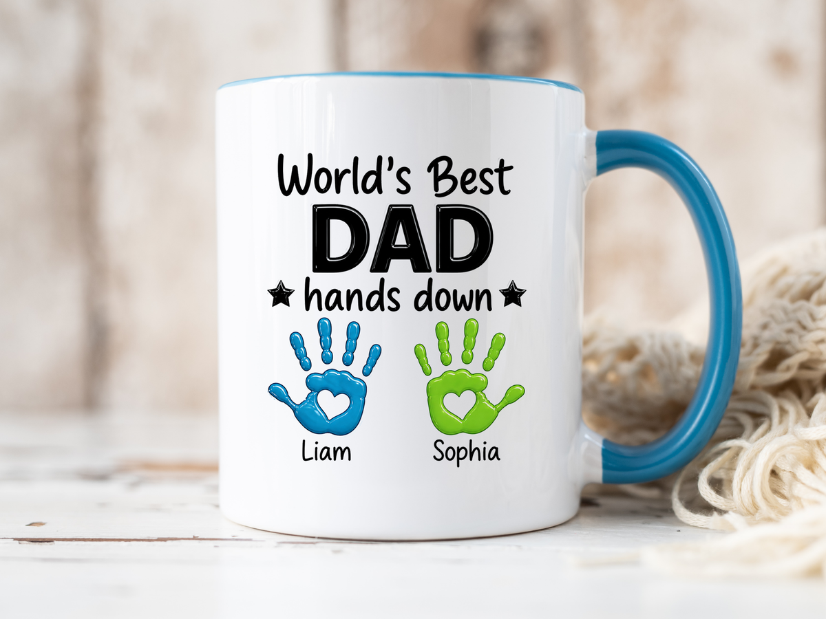 Personalized World's Best Dad Coffee Mug, Custom Handprint Dad Mug with Kids Names, Father's Day Gift for Dad, Gift from Children