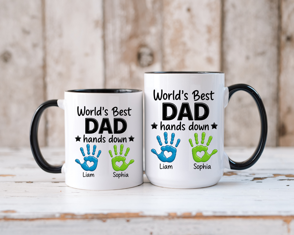 Personalized World's Best Dad Coffee Mug, Custom Handprint Dad Mug with Kids Names, Father's Day Gift for Dad, Gift from Children