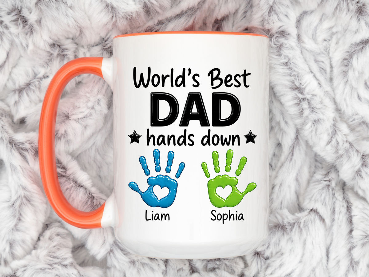 Personalized World's Best Dad Coffee Mug, Custom Handprint Dad Mug with Kids Names, Father's Day Gift for Dad, Gift from Children