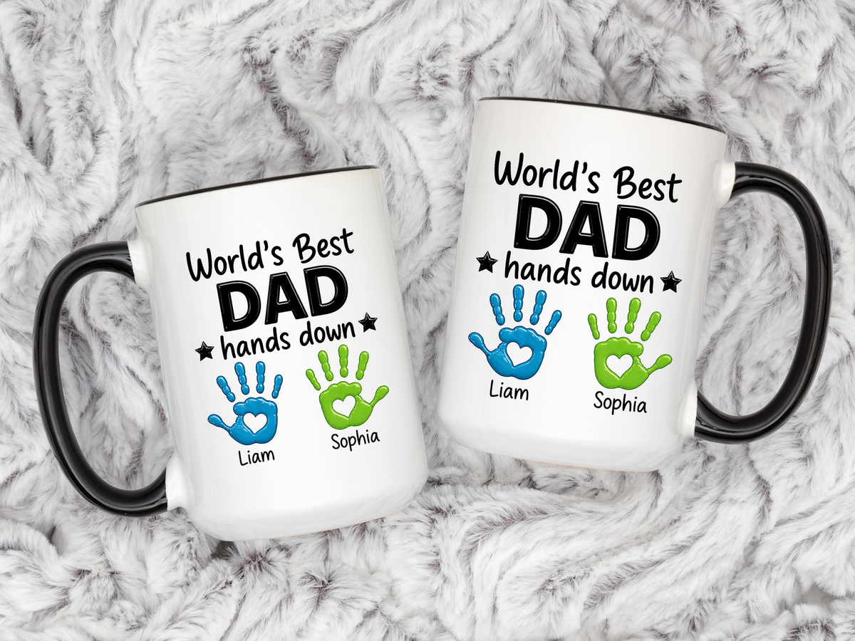 Personalized World's Best Dad Coffee Mug, Custom Handprint Dad Mug with Kids Names, Father's Day Gift for Dad, Gift from Children