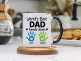 Personalized World's Best Dad Coffee Mug, Custom Handprint Dad Mug with Kids Names, Father's Day Gift for Dad, Gift from Children