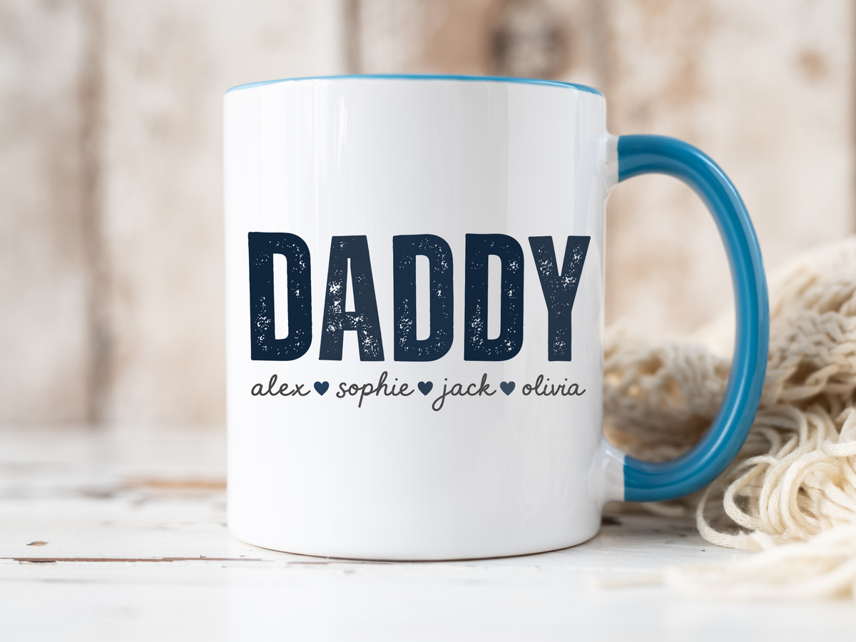 Personalized Daddy Coffee Mug with Kids Names, Custom Dad Mug Gift from Children, Father's Day Coffee Cup, Birthday Gift for Daddy