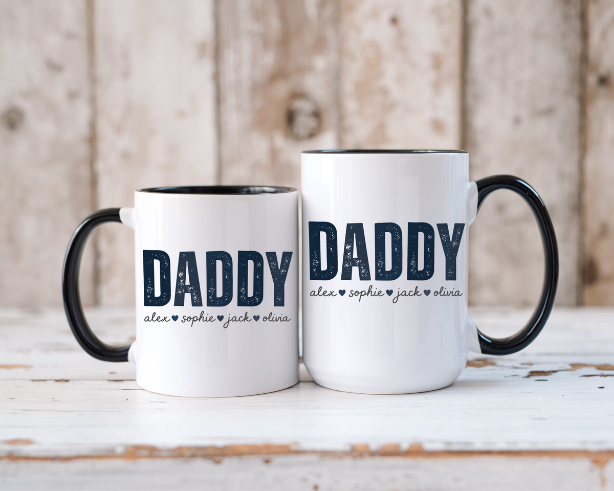 Personalized Daddy Coffee Mug with Kids Names, Custom Dad Mug Gift from Children, Father's Day Coffee Cup, Birthday Gift for Daddy