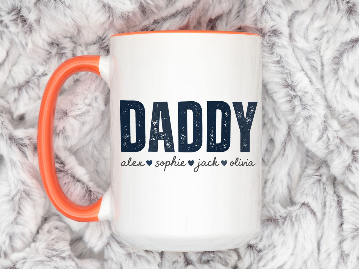 Personalized Daddy Coffee Mug with Kids Names, Custom Dad Mug Gift from Children, Father's Day Coffee Cup, Birthday Gift for Daddy