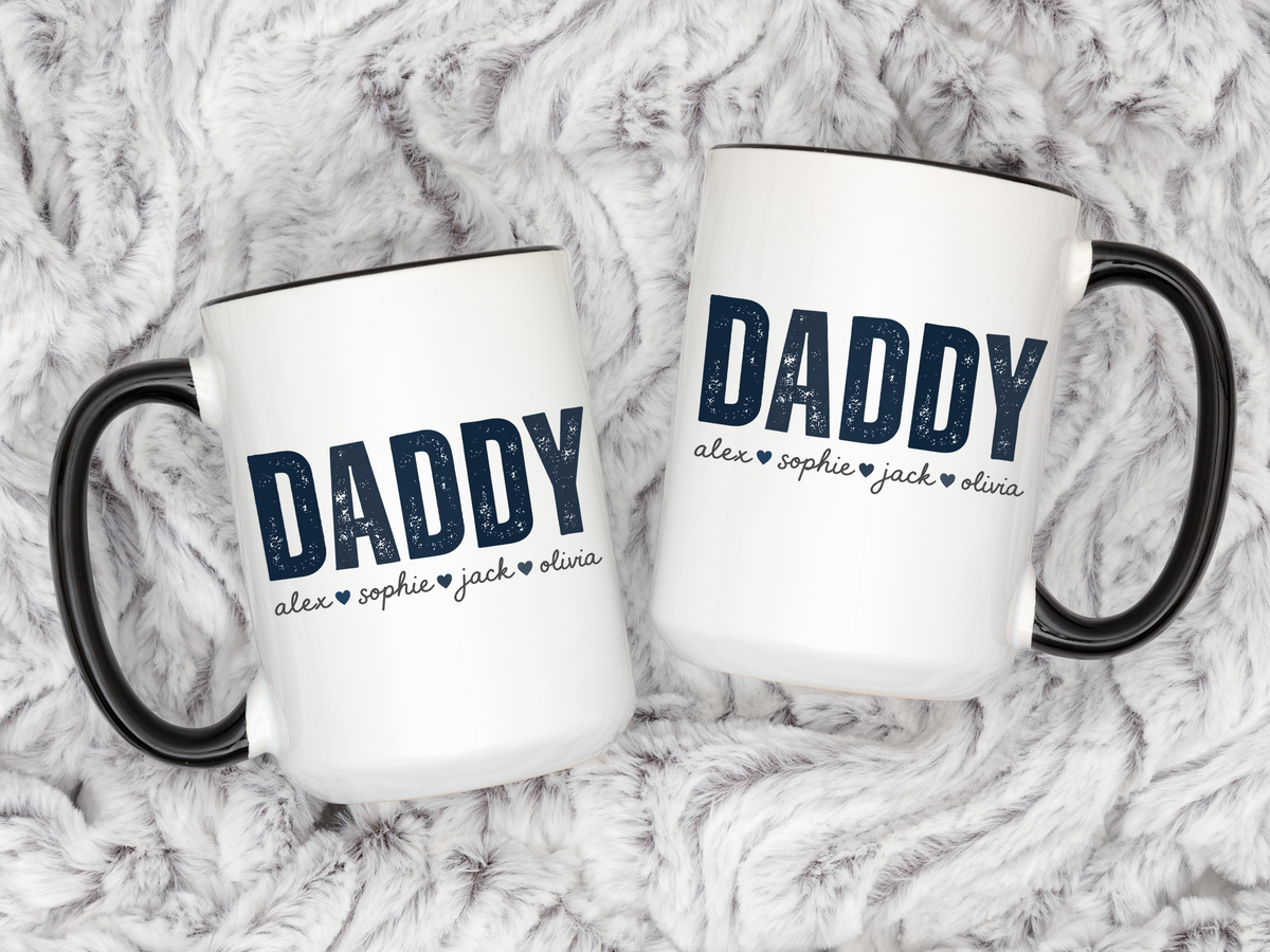 Personalized Daddy Coffee Mug with Kids Names, Custom Dad Mug Gift from Children, Father's Day Coffee Cup, Birthday Gift for Daddy
