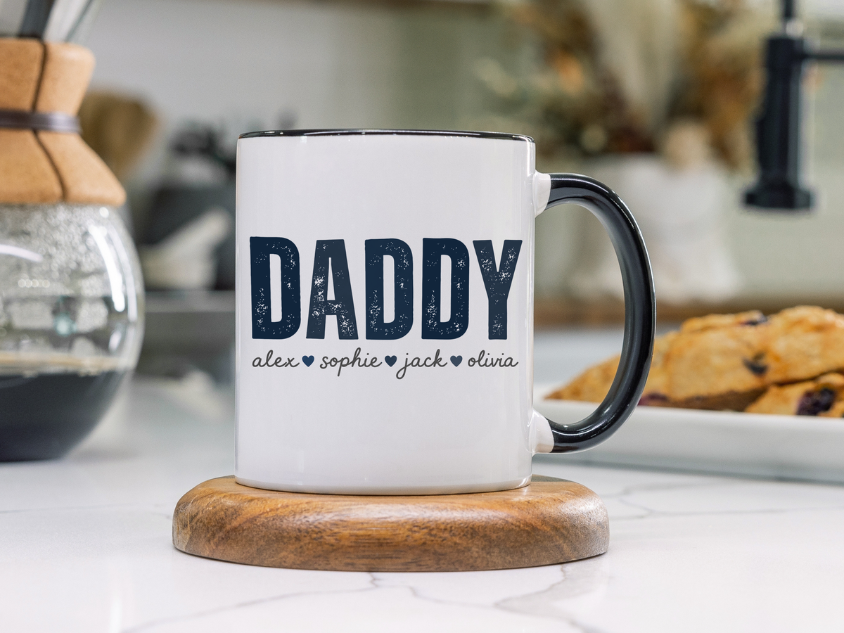 Personalized Daddy Coffee Mug with Kids Names, Custom Dad Mug Gift from Children, Father's Day Coffee Cup, Birthday Gift for Daddy