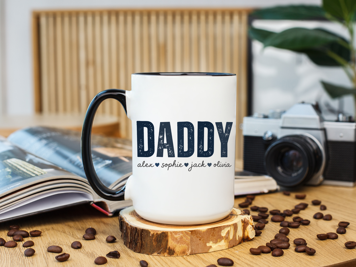 Personalized Daddy Coffee Mug with Kids Names, Custom Dad Mug Gift from Children, Father's Day Coffee Cup, Birthday Gift for Daddy