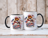Cute Patriotic Animal Coffee Mug, Fourth of July Mug for Kids and Families, Stars Smiles and Freedom Cup, Independence Day Gift