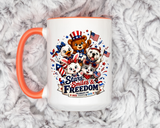 Cute Patriotic Animal Coffee Mug, Fourth of July Mug for Kids and Families, Stars Smiles and Freedom Cup, Independence Day Gift
