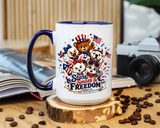Cute Patriotic Animal Coffee Mug, Fourth of July Mug for Kids and Families, Stars Smiles and Freedom Cup, Independence Day Gift