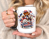 Cute Patriotic Animal Coffee Mug, Fourth of July Mug for Kids and Families, Stars Smiles and Freedom Cup, Independence Day Gift