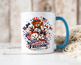 Cute Patriotic Animal Coffee Mug, Fourth of July Mug for Kids and Families, Stars Smiles and Freedom Cup, Independence Day Gift