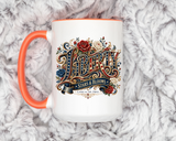 Vintage Patriotic Floral Coffee Mug, Liberty Stars and Blooms Mug, Americana Rose Art Cup, Fourth of July Gift, USA Lover Mug