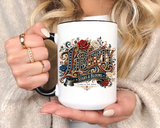 Vintage Patriotic Floral Coffee Mug, Liberty Stars and Blooms Mug, Americana Rose Art Cup, Fourth of July Gift, USA Lover Mug