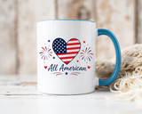 All American Patriotic Heart Coffee Mug, USA Flag Heart Mug, Fourth of July Coffee Cup, American Pride Gift, Independence Day Mug