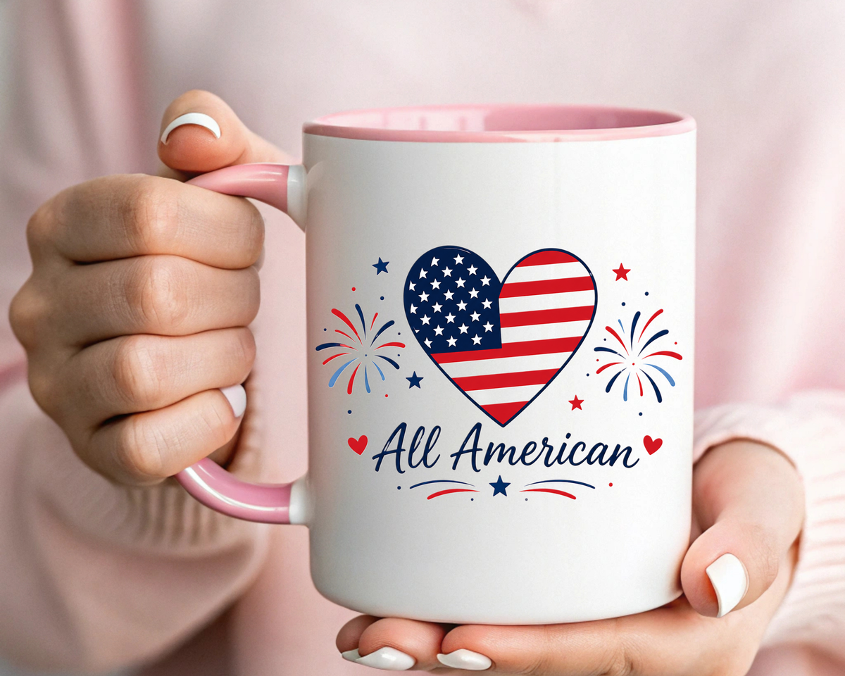 All American Patriotic Heart Coffee Mug, USA Flag Heart Mug, Fourth of July Coffee Cup, American Pride Gift, Independence Day Mug