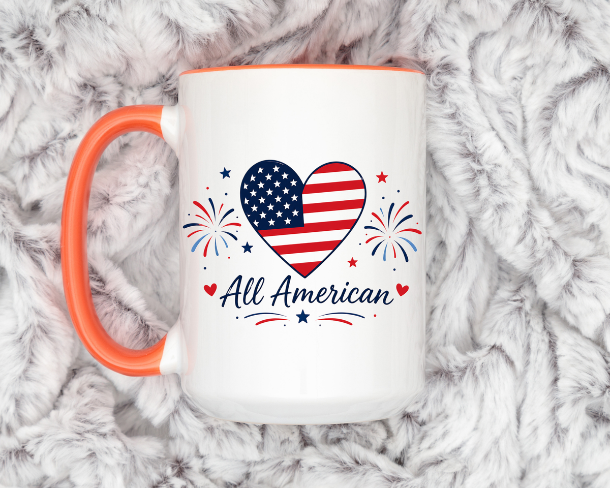 All American Patriotic Heart Coffee Mug, USA Flag Heart Mug, Fourth of July Coffee Cup, American Pride Gift, Independence Day Mug